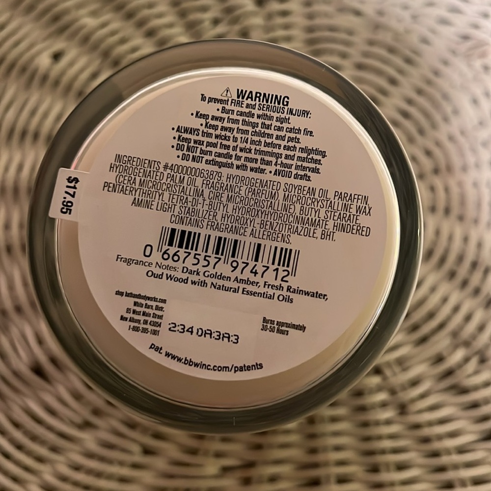 Bath and Body Works Single Wick Candle Dark Amber & Oud In Box White Barn - Picture 4 of 6